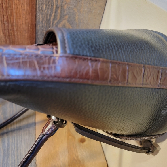 Brighton Vintage Black Leather - Brown Croc Embossed Shoulder Bag - Picture 13 of 15